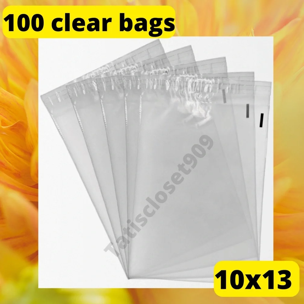 100 clear poly adhesive bags size 10x13